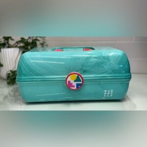 Caboodles Retro On The Go Storage Make Up Case With Mirror Teal Marbled Mint
